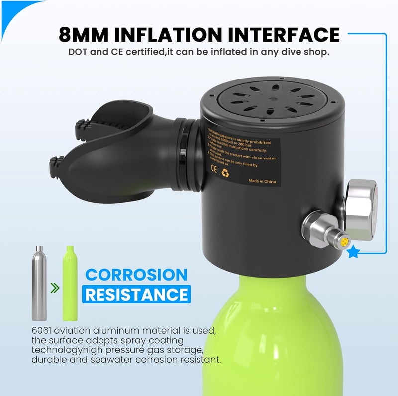 HOUVAN Store Mini Scuba Tank with Snorkel Mask 0.5L Inflatable Diving Tank with Full Face Diving Mask Pony Bottle Backup Diving Air Tank Suits for Recreational Snorkeling Shallow Diving - Image 5